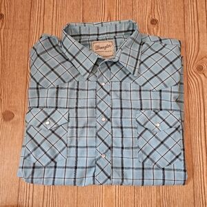 Mens Wrangler 3X Blue Plaid Button Up Short Sleeve Shirt